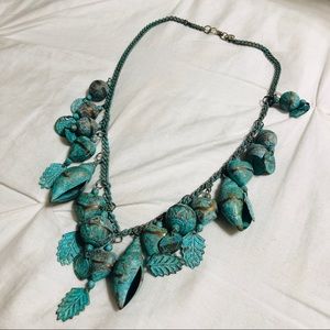 Bohemian Turquoise Shell Necklace 22.5” EUC Blue